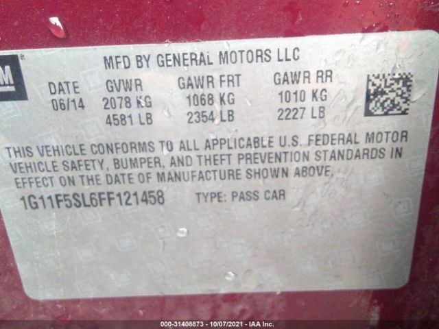 Photo 8 VIN: 1G11F5SL6FF121458 - CHEVROLET MALIBU 