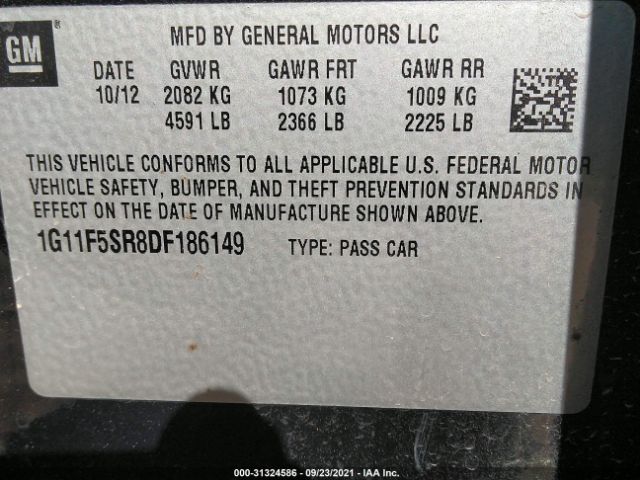 Photo 8 VIN: 1G11F5SR8DF186149 - CHEVROLET MALIBU 