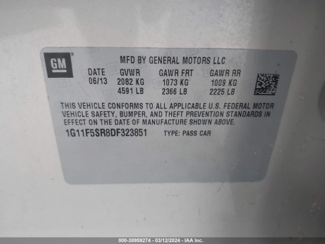 Photo 8 VIN: 1G11F5SR8DF323851 - CHEVROLET MALIBU 