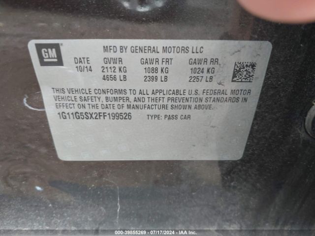 Photo 8 VIN: 1G11G5SX2FF199526 - CHEVROLET MALIBU 