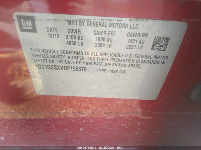 Photo 8 VIN: 1G11G5SXXDF195379 - CHEVROLET MALIBU 