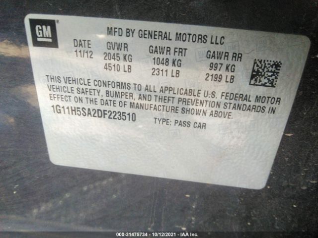 Photo 8 VIN: 1G11H5SA2DF223510 - CHEVROLET MALIBU 