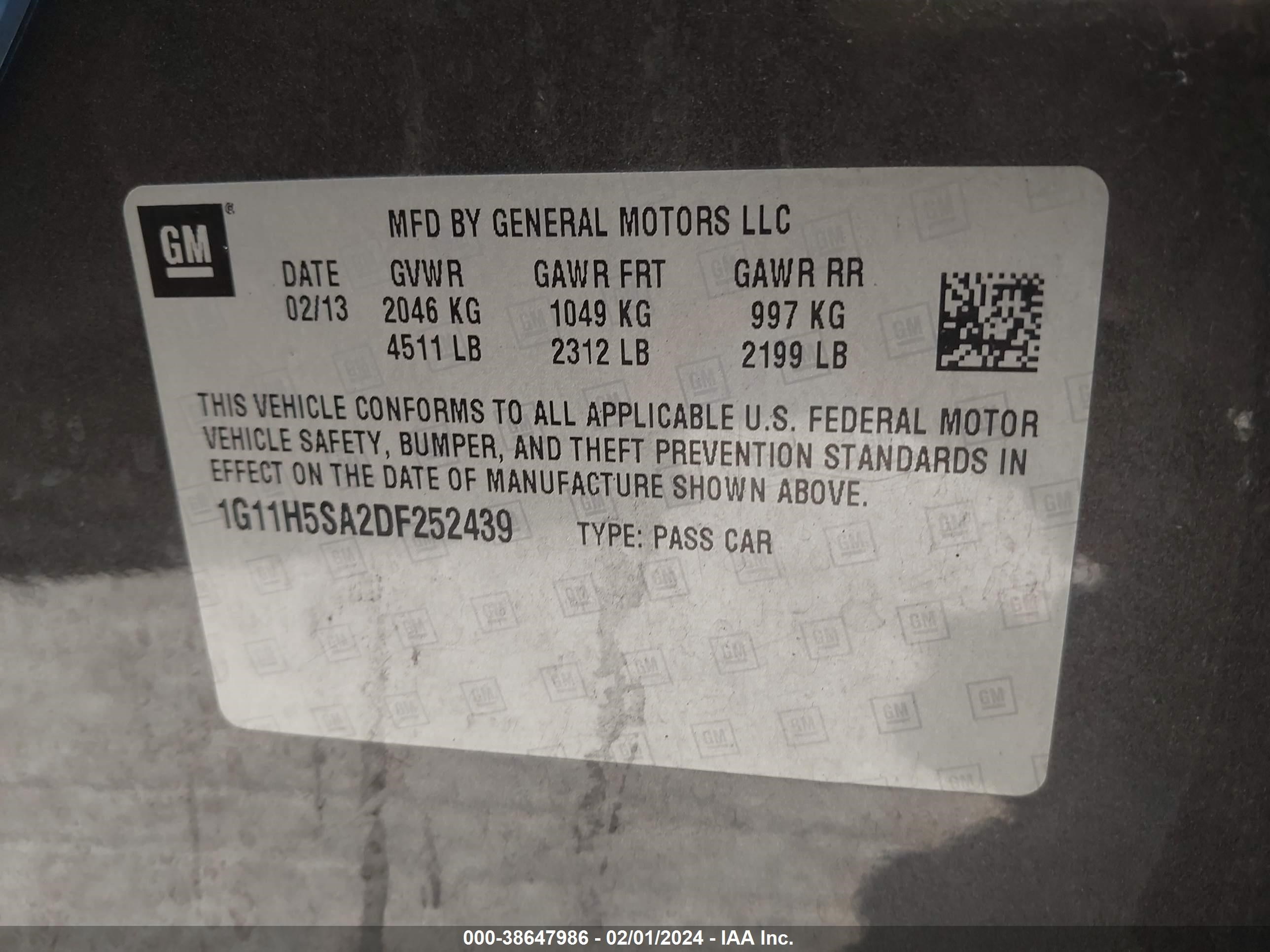 Photo 8 VIN: 1G11H5SA2DF252439 - CHEVROLET MALIBU 