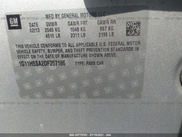 Photo 8 VIN: 1G11H5SA2DF257186 - CHEVROLET MALIBU 