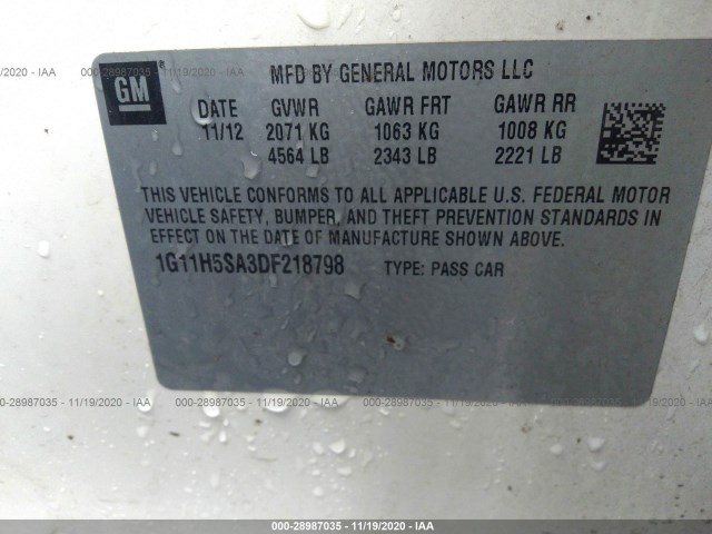 Photo 8 VIN: 1G11H5SA3DF218798 - CHEVROLET MALIBU 