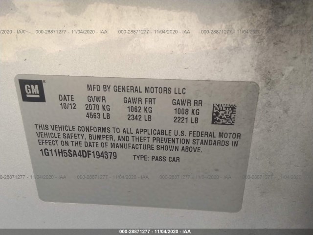 Photo 8 VIN: 1G11H5SA4DF194379 - CHEVROLET MALIBU 