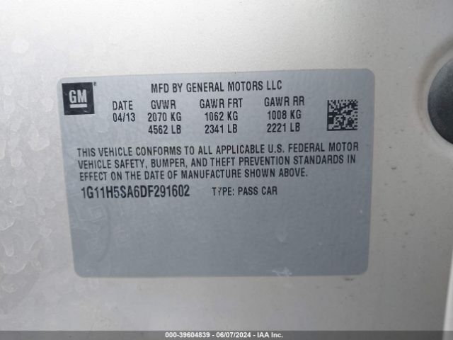 Photo 8 VIN: 1G11H5SA6DF291602 - CHEVROLET MALIBU 