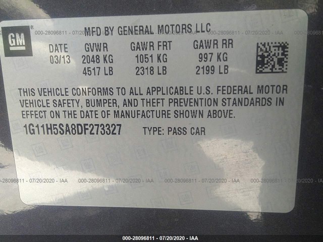 Photo 8 VIN: 1G11H5SA8DF273327 - CHEVROLET MALIBU 