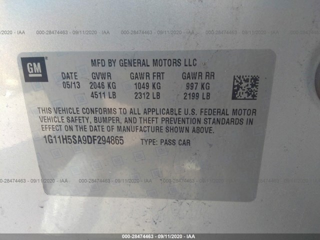 Photo 8 VIN: 1G11H5SA9DF294865 - CHEVROLET MALIBU 