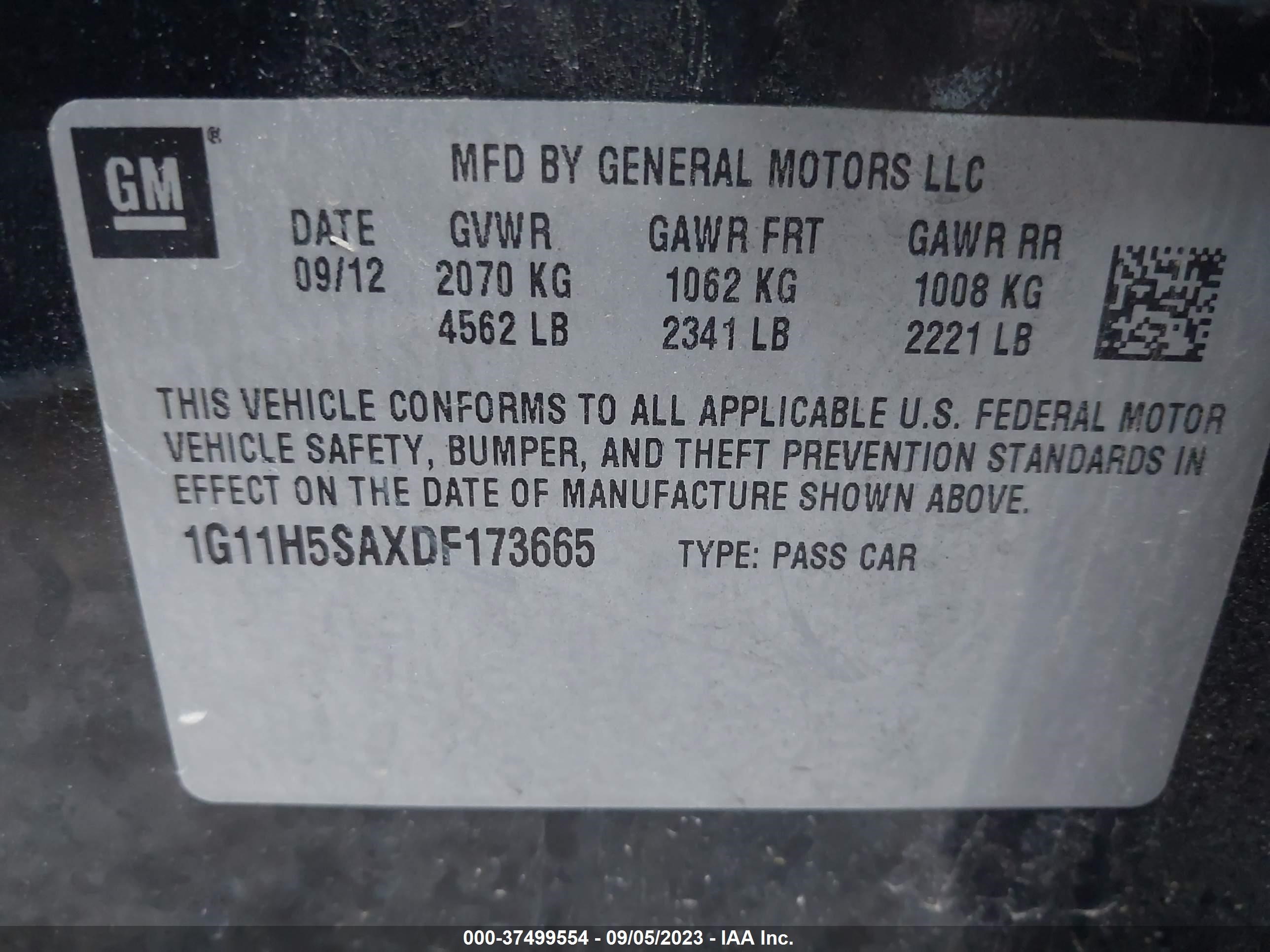 Photo 8 VIN: 1G11H5SAXDF173665 - CHEVROLET MALIBU 