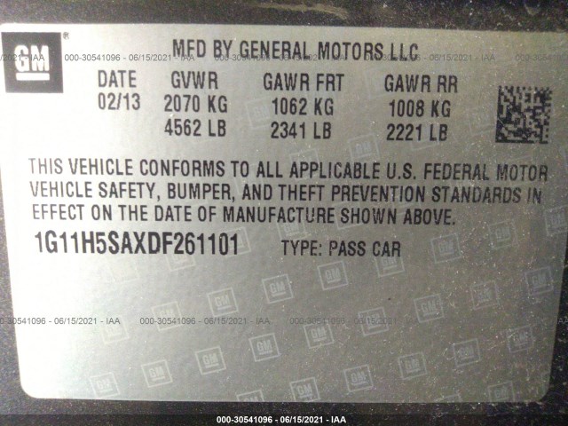 Photo 8 VIN: 1G11H5SAXDF261101 - CHEVROLET MALIBU 