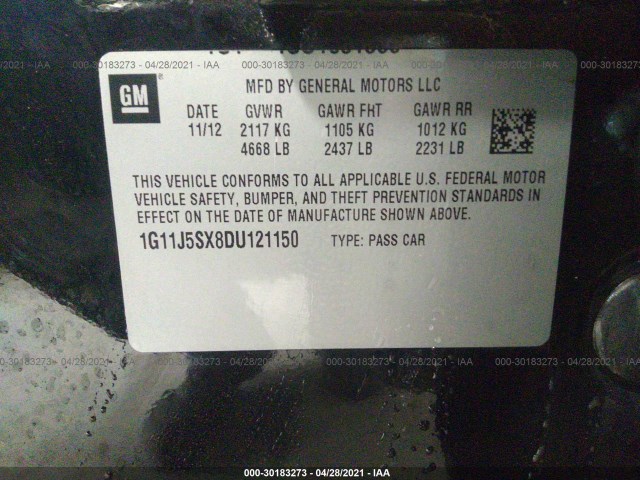 Photo 8 VIN: 1G11J5SX8DU121150 - CHEVROLET MALIBU 