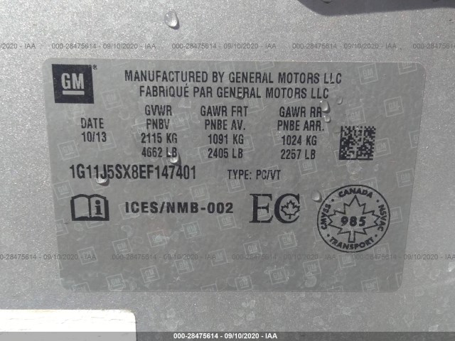 Photo 8 VIN: 1G11J5SX8EF147401 - CHEVROLET MALIBU 