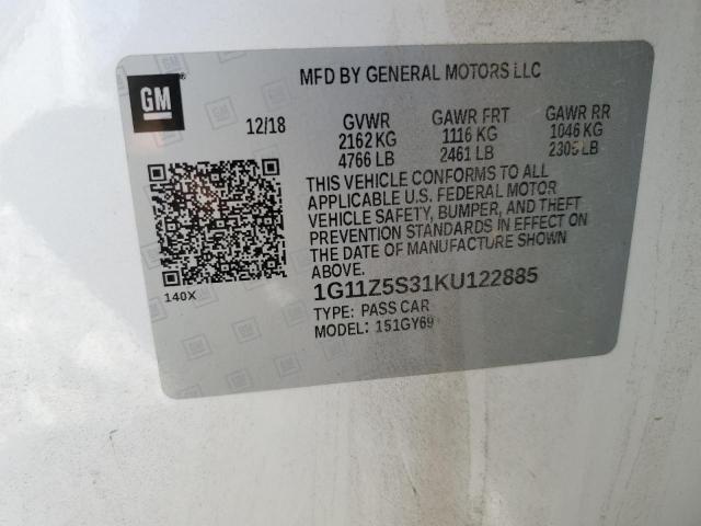 Photo 11 VIN: 1G11Z5S31KU122885 - CHEVROLET IMPALA LT 