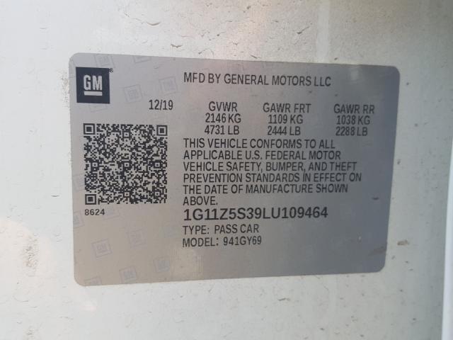 Photo 9 VIN: 1G11Z5S39LU109464 - CHEVROLET IMPALA LT 