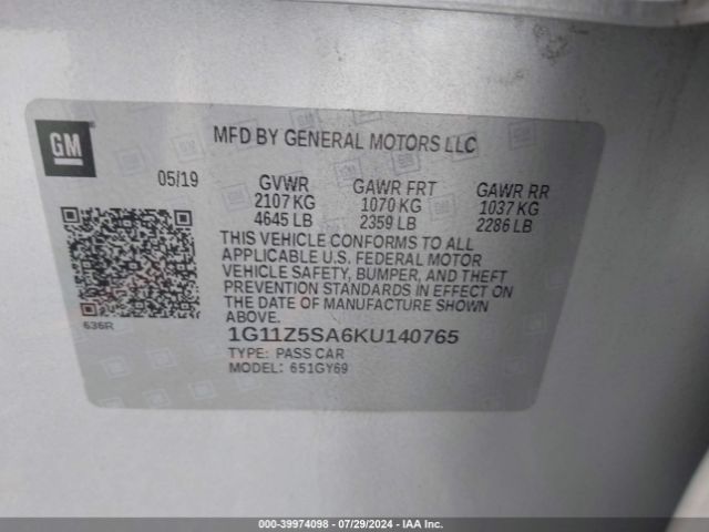 Photo 8 VIN: 1G11Z5SA6KU140765 - CHEVROLET IMPALA 