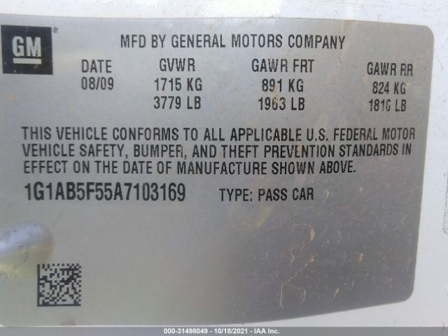 Photo 8 VIN: 1G1AB5F55A7103169 - CHEVROLET COBALT 