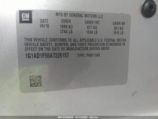 Photo 8 VIN: 1G1AD1F56A7226157 - CHEVROLET COBALT 