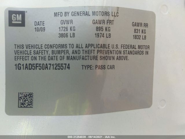 Photo 8 VIN: 1G1AD5F50A7125574 - CHEVROLET COBALT 