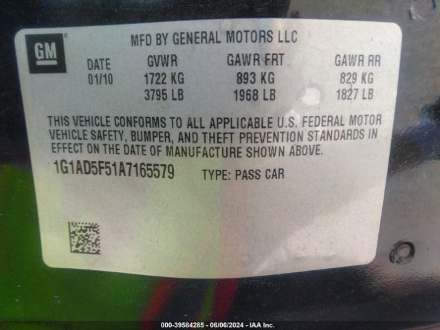 Photo 8 VIN: 1G1AD5F51A7165579 - CHEVROLET COBALT 