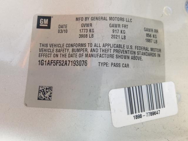 Photo 9 VIN: 1G1AF5F52A7193076 - CHEVROLET COBALT 2LT 