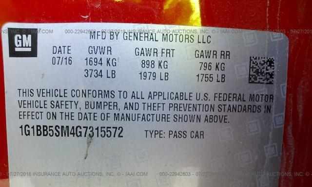 Photo 8 VIN: 1G1BB5SM4G7315572 - CHEVROLET CRUZE 