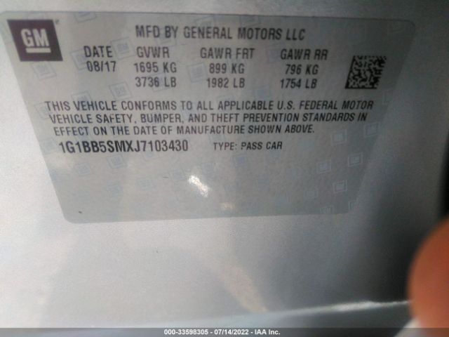 Photo 8 VIN: 1G1BB5SMXJ7103430 - CHEVROLET CRUZE 