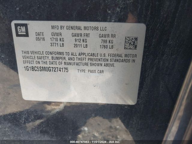 Photo 8 VIN: 1G1BC5SM0G7274175 - CHEVROLET CRUZE 