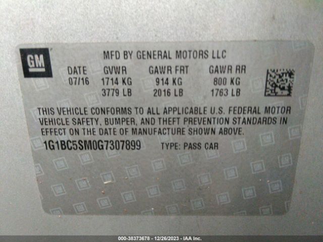 Photo 8 VIN: 1G1BC5SM0G7307899 - CHEVROLET CRUZE 