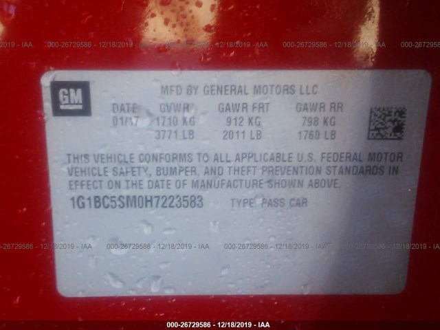 Photo 8 VIN: 1G1BC5SM0H7223583 - CHEVROLET CRUZE 