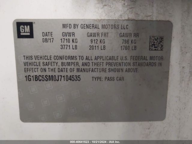 Photo 8 VIN: 1G1BC5SM0J7104535 - CHEVROLET CRUZE 