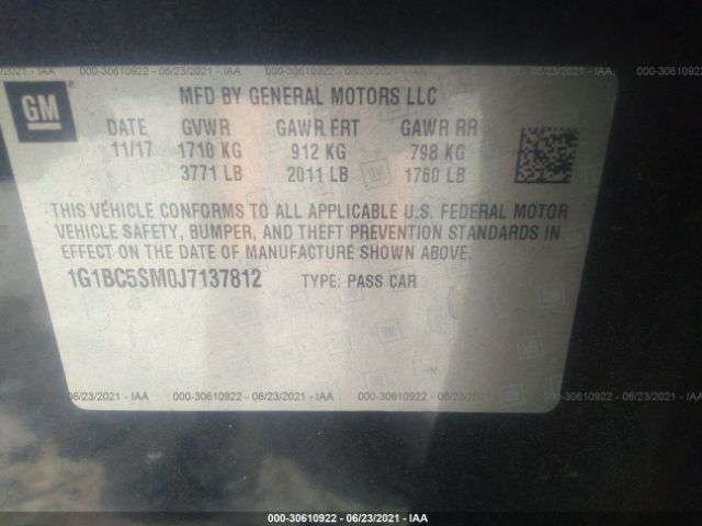 Photo 8 VIN: 1G1BC5SM0J7137812 - CHEVROLET CRUZE 