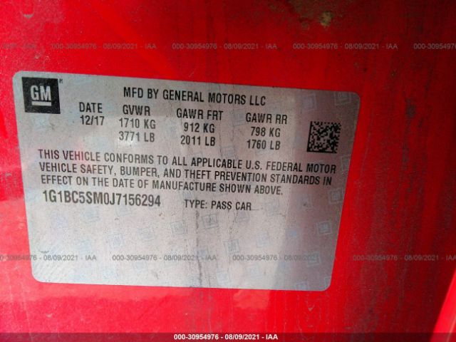 Photo 8 VIN: 1G1BC5SM0J7156294 - CHEVROLET CRUZE 