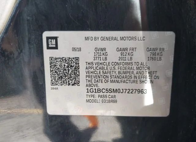 Photo 8 VIN: 1G1BC5SM0J7227963 - CHEVROLET CRUZE 