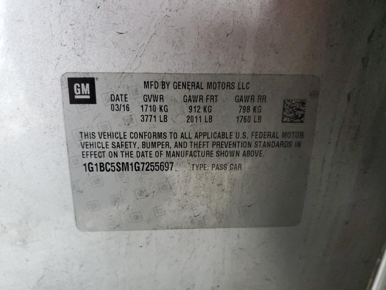 Photo 11 VIN: 1G1BC5SM1G7255697 - CHEVROLET CRUZE 