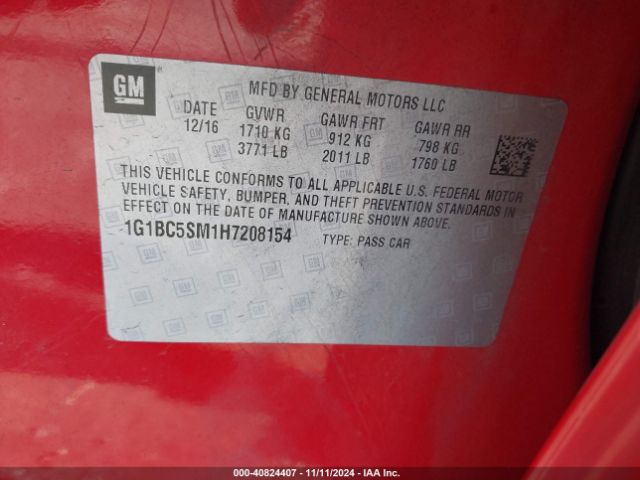 Photo 8 VIN: 1G1BC5SM1H7208154 - CHEVROLET CRUZE 