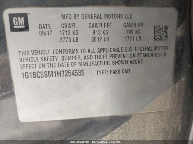 Photo 8 VIN: 1G1BC5SM1H7254535 - CHEVROLET CRUZE 