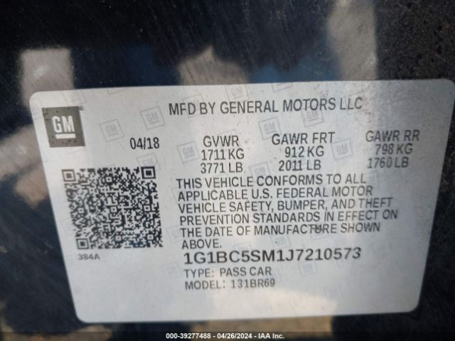 Photo 8 VIN: 1G1BC5SM1J7210573 - CHEVROLET CRUZE 