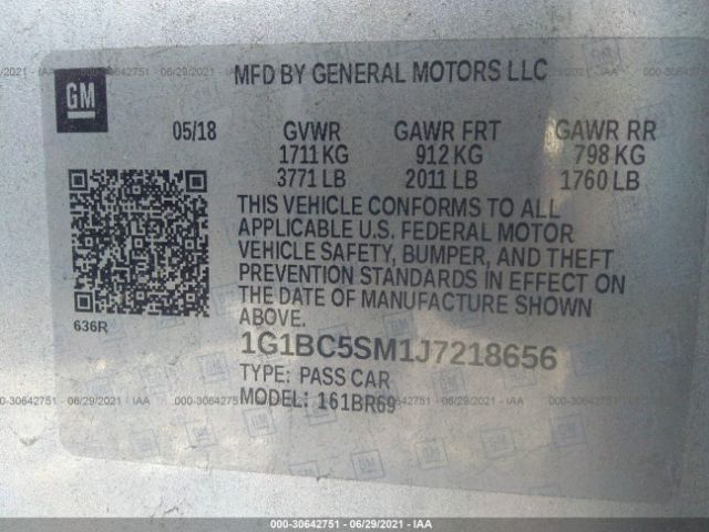 Photo 8 VIN: 1G1BC5SM1J7218656 - CHEVROLET CRUZE 