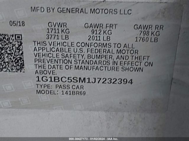 Photo 8 VIN: 1G1BC5SM1J7232394 - CHEVROLET CRUZE 