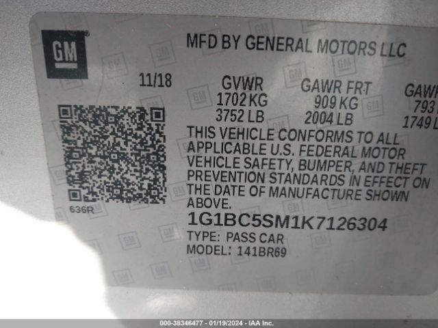 Photo 8 VIN: 1G1BC5SM1K7126304 - CHEVROLET CRUZE 