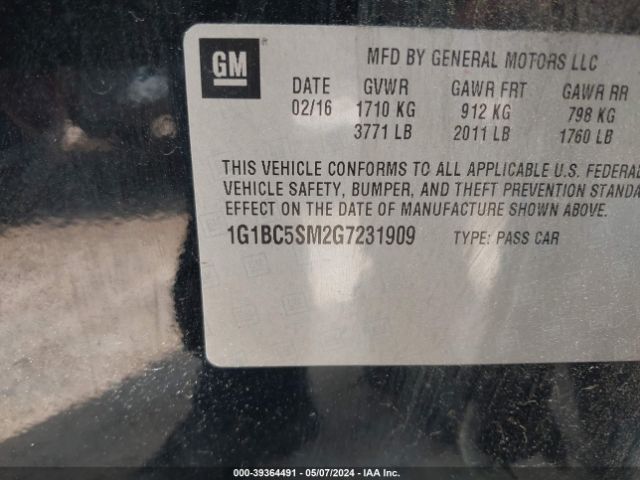 Photo 8 VIN: 1G1BC5SM2G7231909 - CHEVROLET CRUZE 