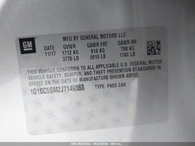 Photo 8 VIN: 1G1BC5SM2J7149363 - CHEVROLET CRUZE 