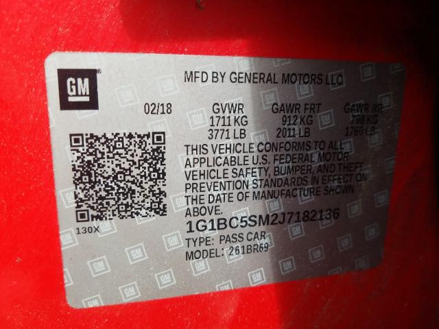 Photo 9 VIN: 1G1BC5SM2J7182136 - CHEVROLET CRUZE LS 