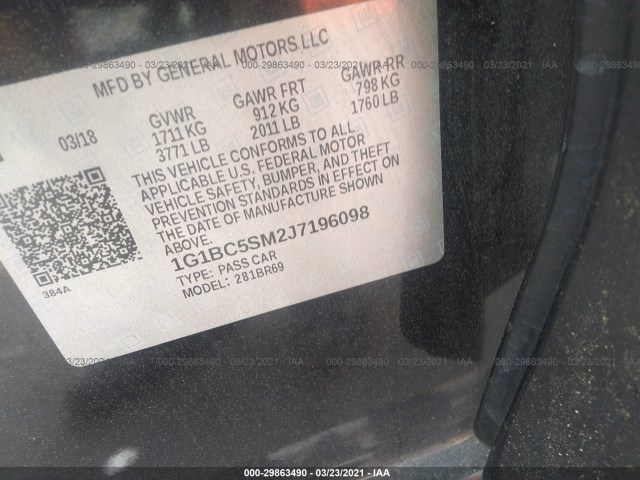 Photo 8 VIN: 1G1BC5SM2J7196098 - CHEVROLET CRUZE 