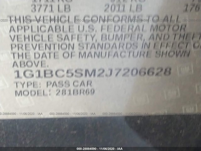 Photo 8 VIN: 1G1BC5SM2J7206628 - CHEVROLET CRUZE 