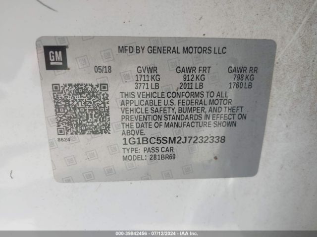 Photo 8 VIN: 1G1BC5SM2J7232338 - CHEVROLET CRUZE 