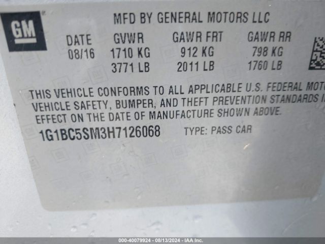 Photo 8 VIN: 1G1BC5SM3H7126068 - CHEVROLET CRUZE 