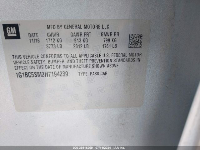 Photo 8 VIN: 1G1BC5SM3H7194239 - CHEVROLET CRUZE 