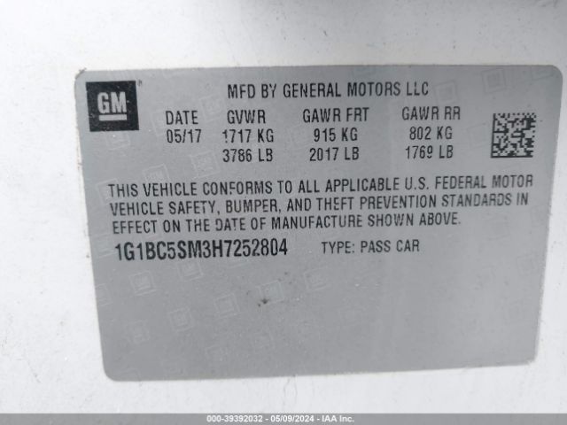 Photo 8 VIN: 1G1BC5SM3H7252804 - CHEVROLET CRUZE 